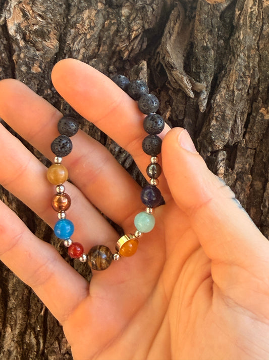 Solar System Planet Bracelet with Lava Stone