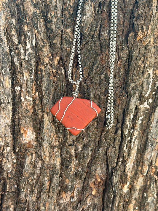 The Hero's Shield — Hand-Wrapped Red Jasper Necklace