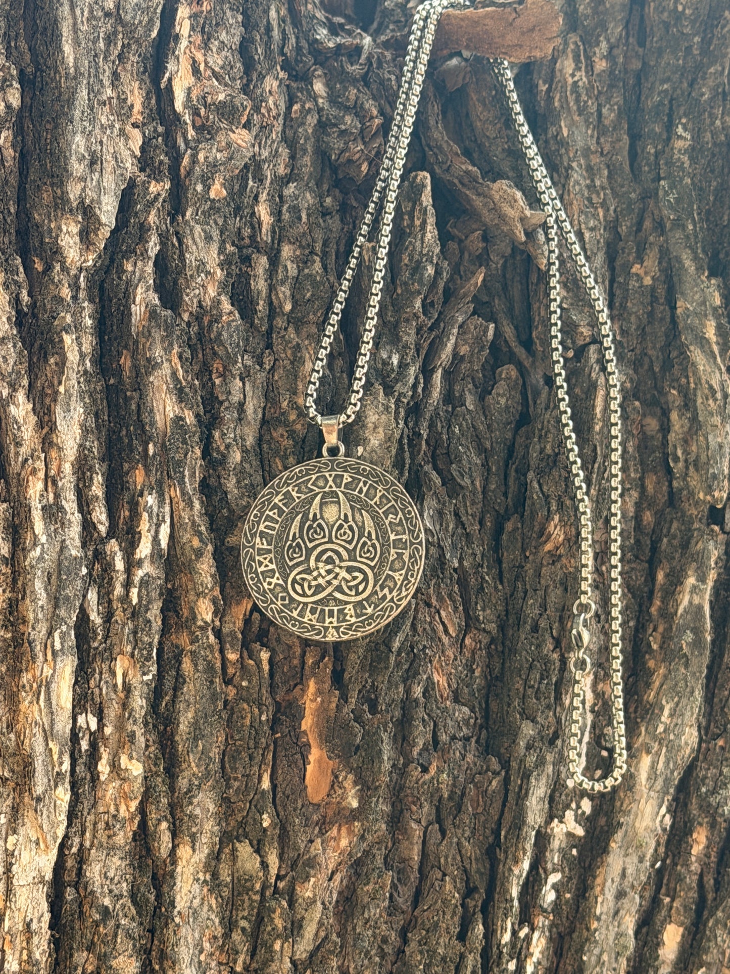 Viking Wolf Claw Medallion Pendant with Runes