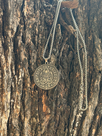 Viking Wolf Claw Medallion Pendant with Runes
