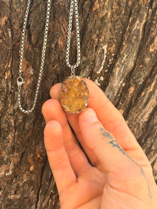 The Golden Hour — Citrine Druzy Pendant Necklace