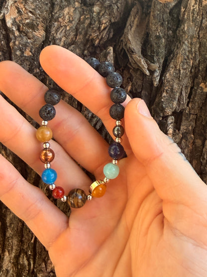 Solar System Planet Bracelet with Lava Stone