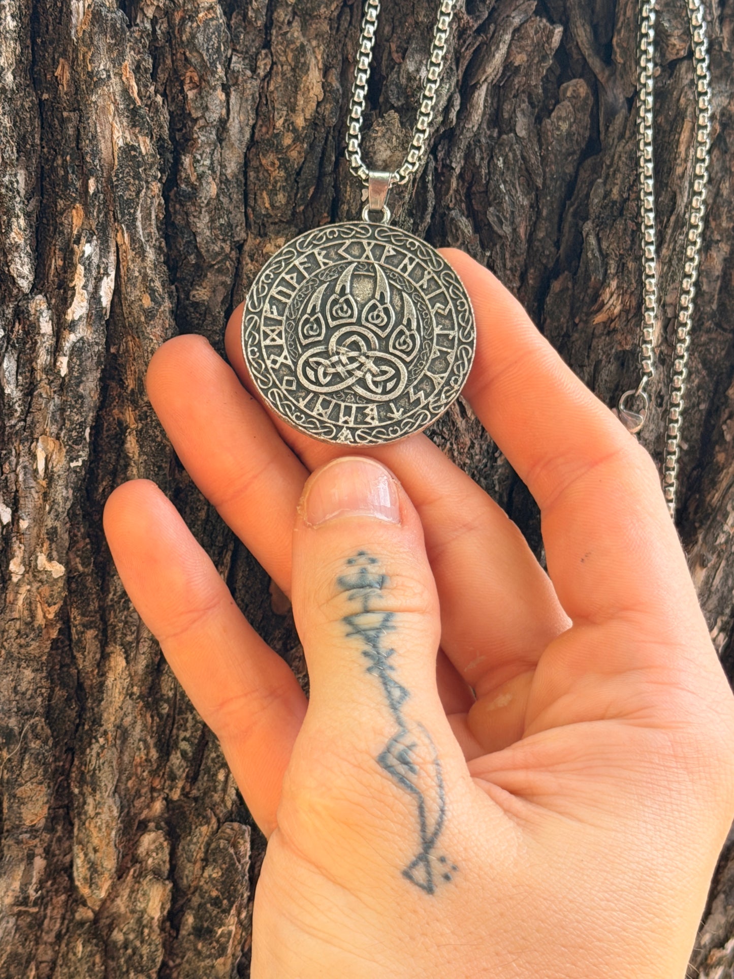 Viking Wolf Claw Medallion Pendant with Runes