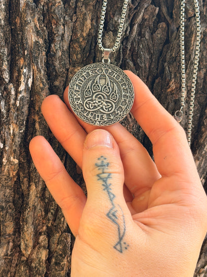Viking Wolf Claw Medallion Pendant with Runes