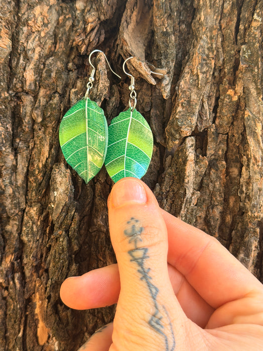 Green Leaf Resin Earrings