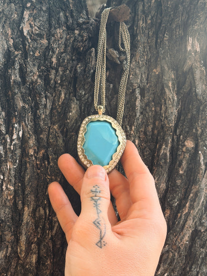 Sky Blue Turquoise Oval Pendant Necklace