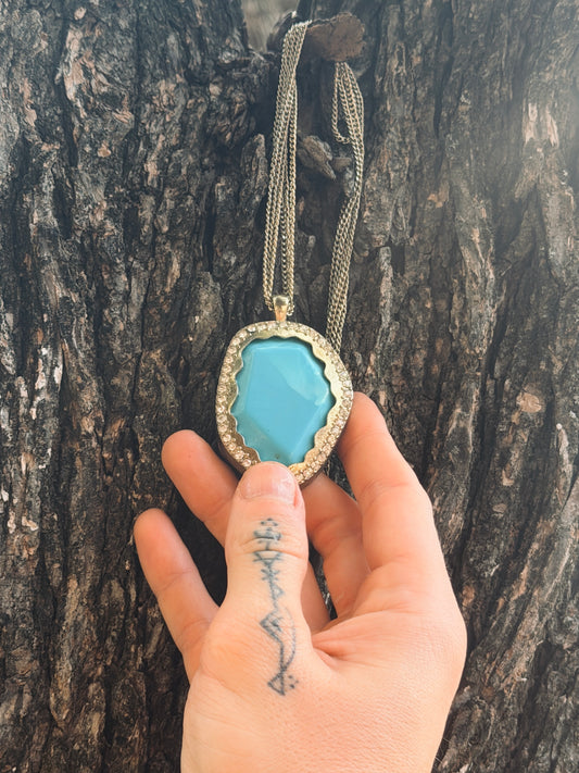 Sky Blue Turquoise Oval Pendant Necklace