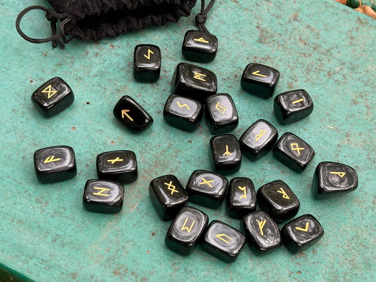 Obsidian Elder Futhark Rune Set