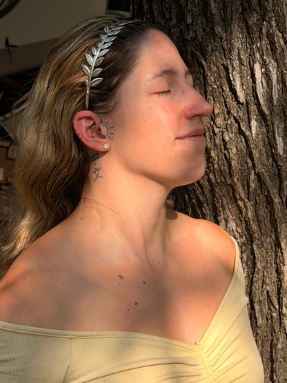 Greek Laurel Leaf Headband – Silver Tone