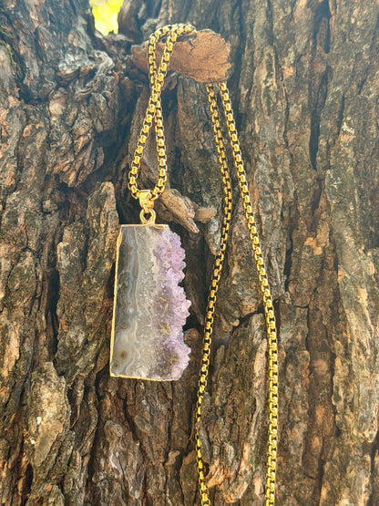 Amethyst Druzy Slice Pendant – Gold Plated