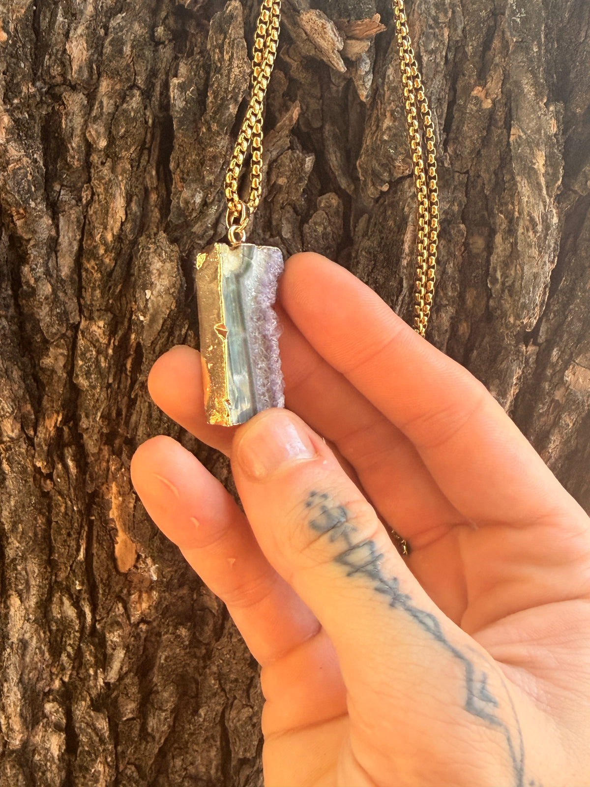 Amethyst Druzy Slice Pendant – Gold Plated