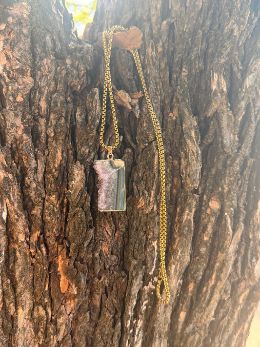 Amethyst Druzy Slice Pendant – Gold Plated