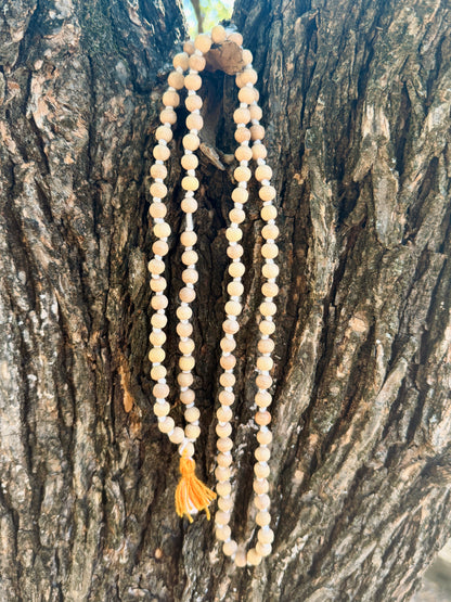 Wooden Mala Necklace with Saffron Tassel