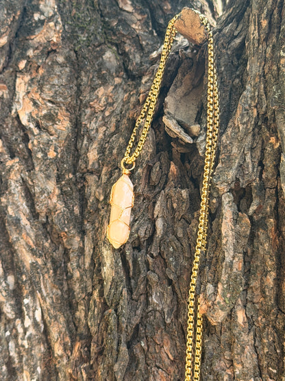 Peach Moonstone Point Pendant – Gold Wire Wrapped