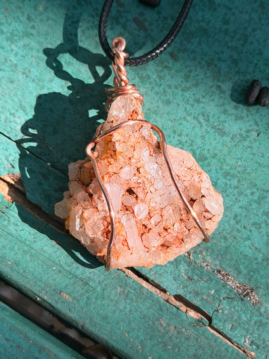 Hand-Wrapped Clear Quartz Cluster Pendant