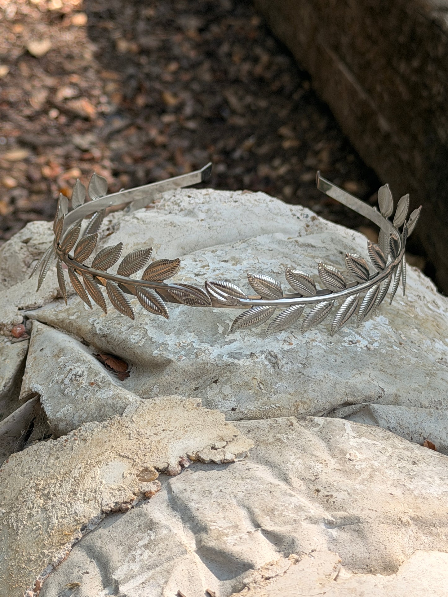 Greek Laurel Leaf Headband – Silver Tone