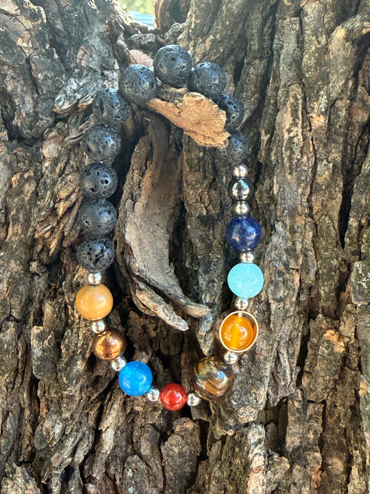 Solar System Planet Bracelet with Lava Stone