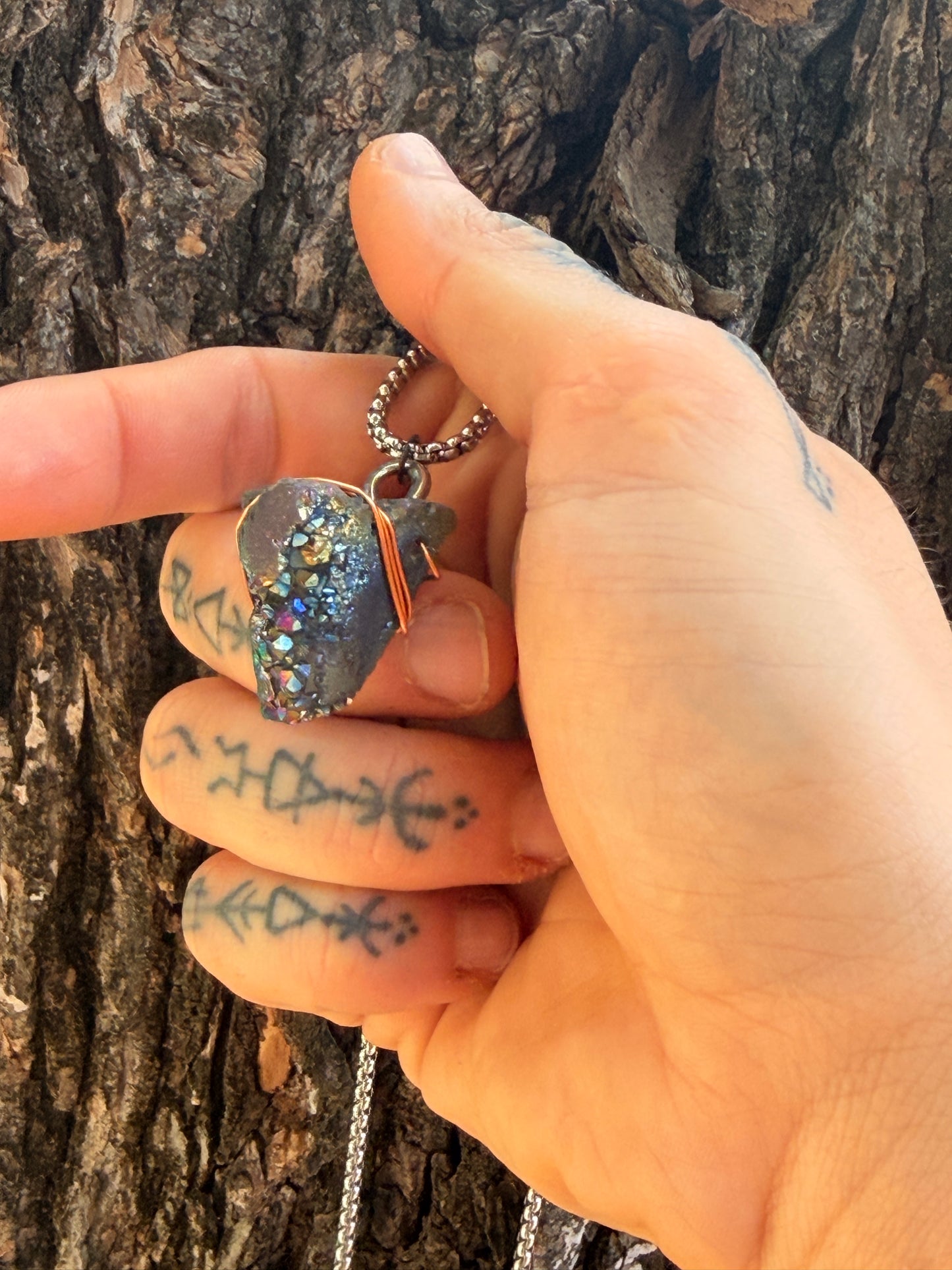 Peacock Ore Pendant – Copper Wire Wrapped