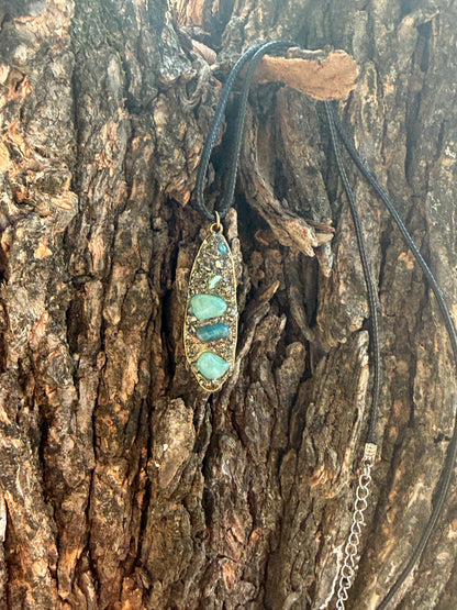 Amazonite & Pyrite Pendant on Black Cord