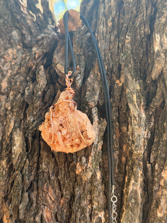 Hand-Wrapped Clear Quartz Cluster Pendant