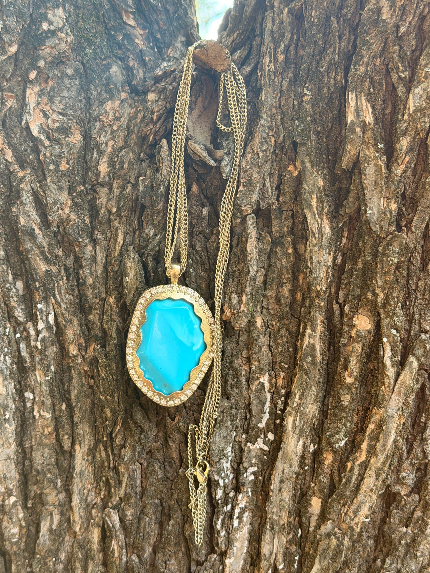 Sky Blue Turquoise Oval Pendant Necklace
