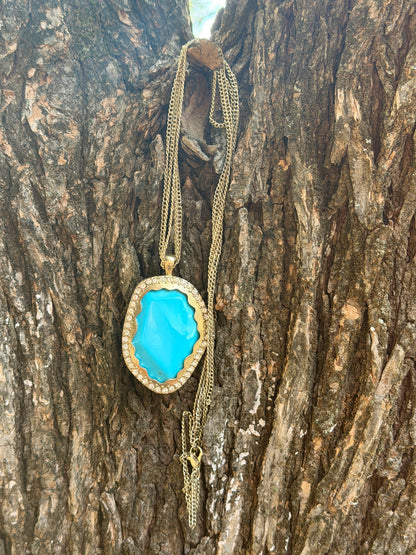 Sky Blue Turquoise Oval Pendant Necklace