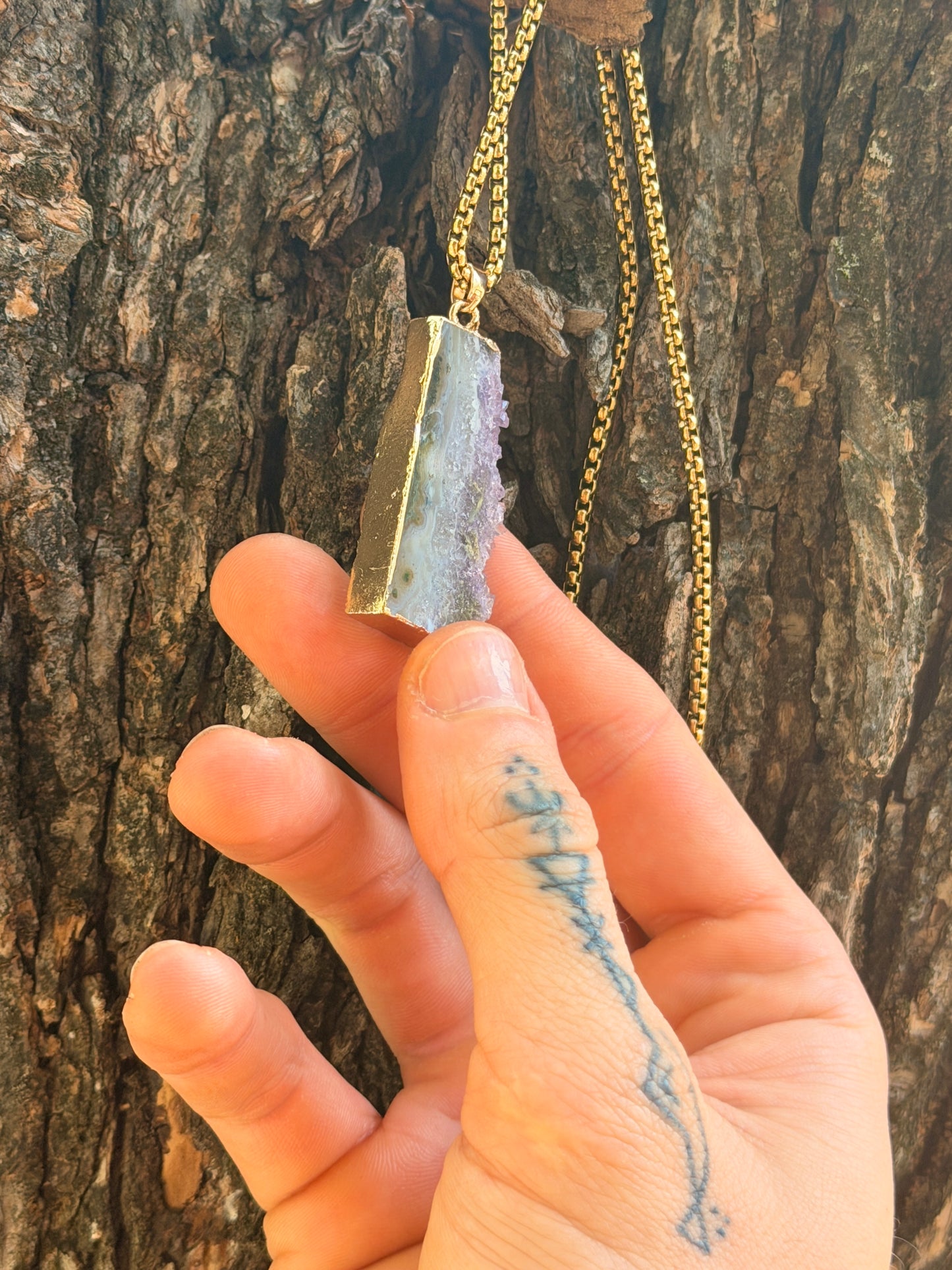 Amethyst Druzy Slice Pendant – Gold Plated