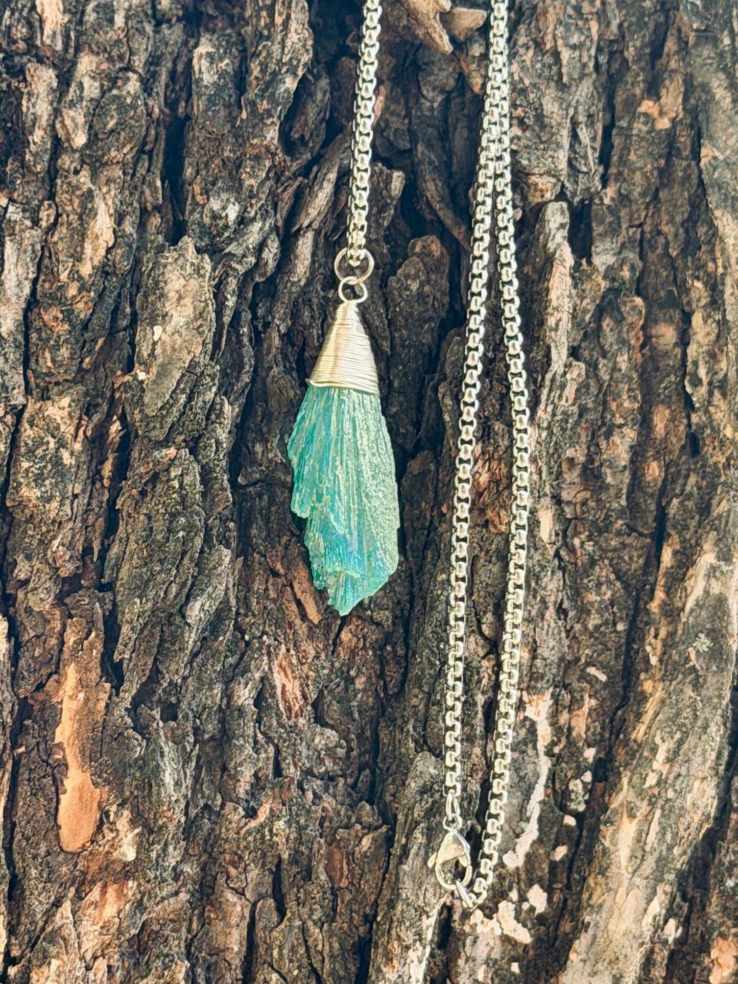 Rainbow Aura Kyanite Point Pendant