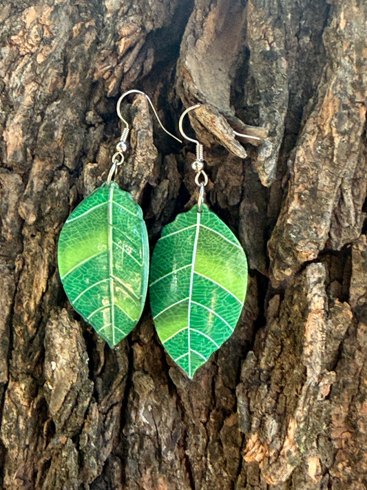 Green Leaf Resin Earrings