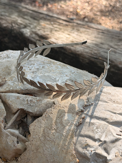 Greek Laurel Leaf Headband – Silver Tone