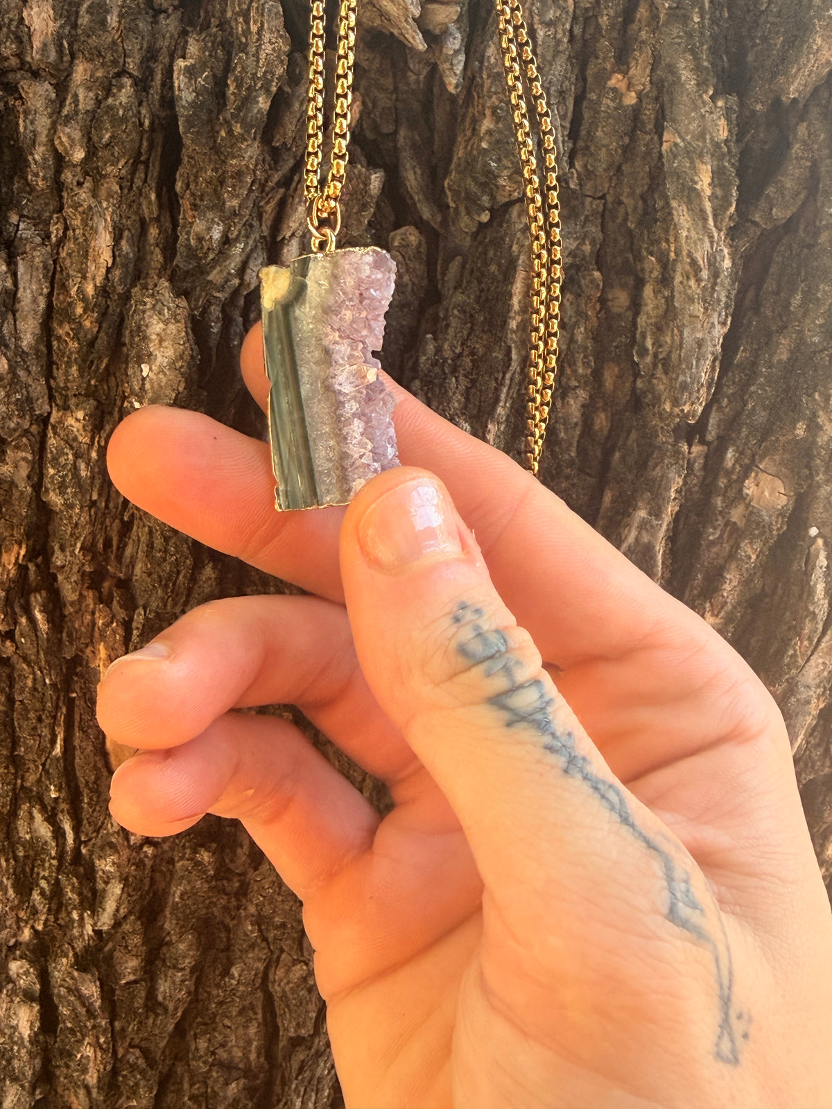 Amethyst Druzy Slice Pendant – Gold Plated