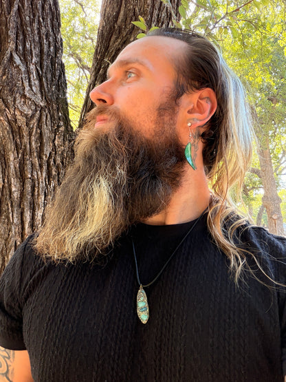 Amazonite & Pyrite Pendant on Black Cord