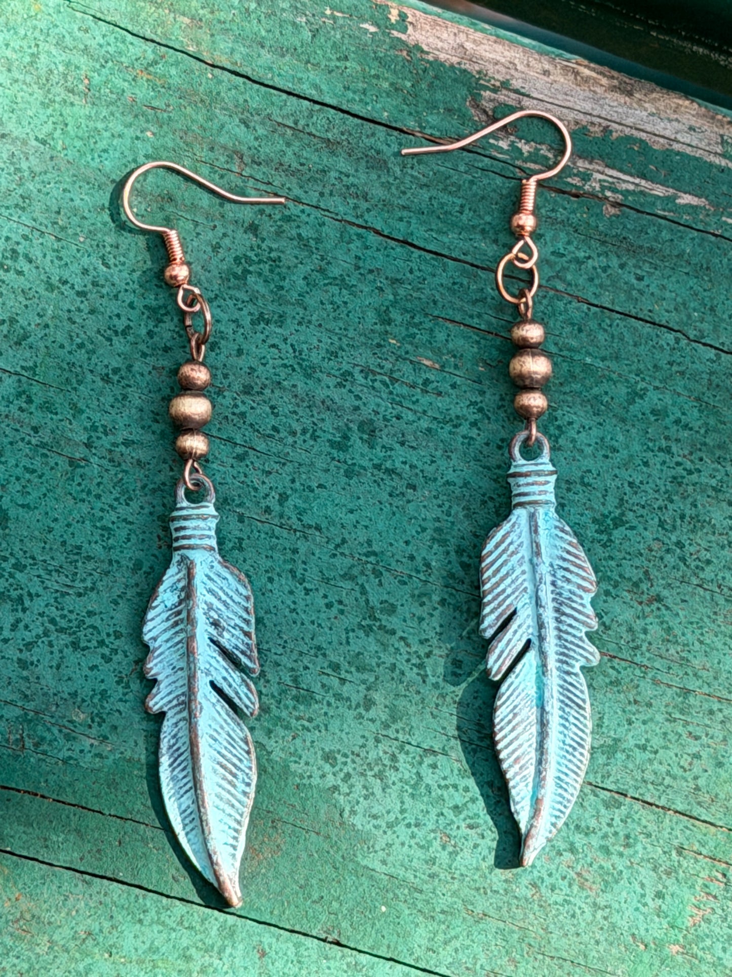 Patina Copper Feather Earrings
