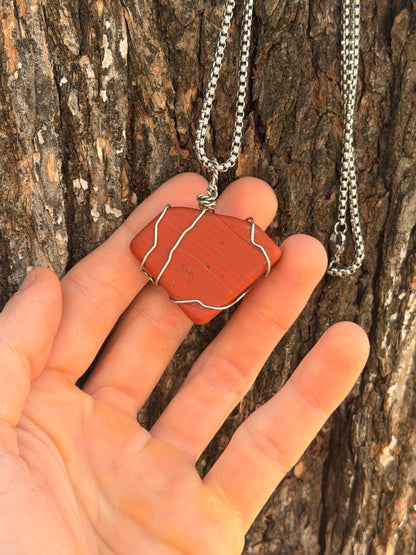 The Hero's Shield — Hand-Wrapped Red Jasper Necklace
