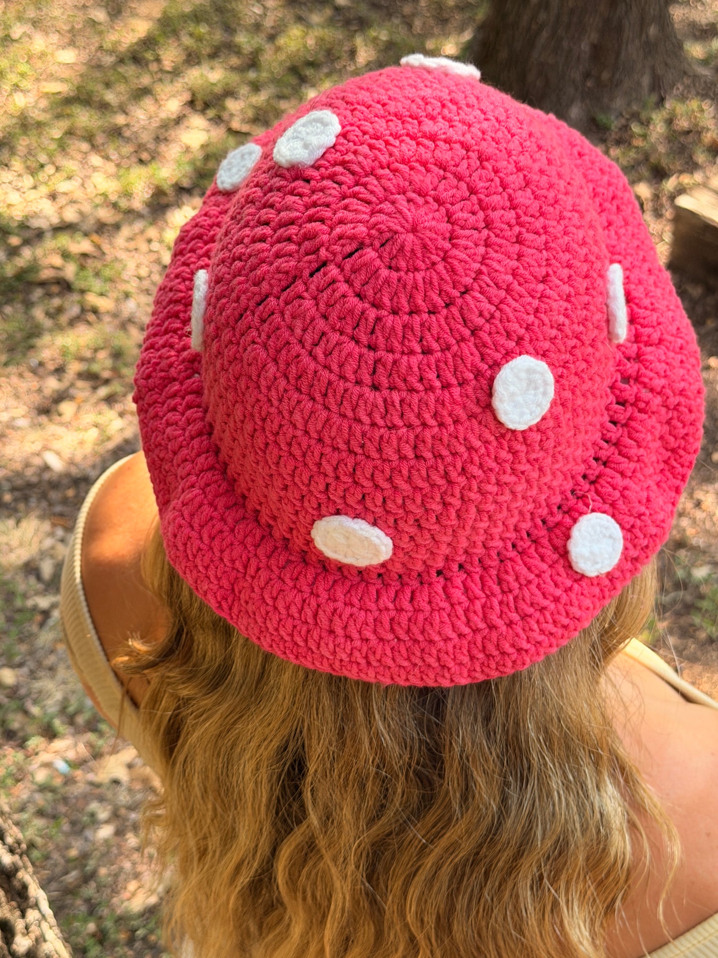 Crochet Mushroom Bucket Hat – Pink & White