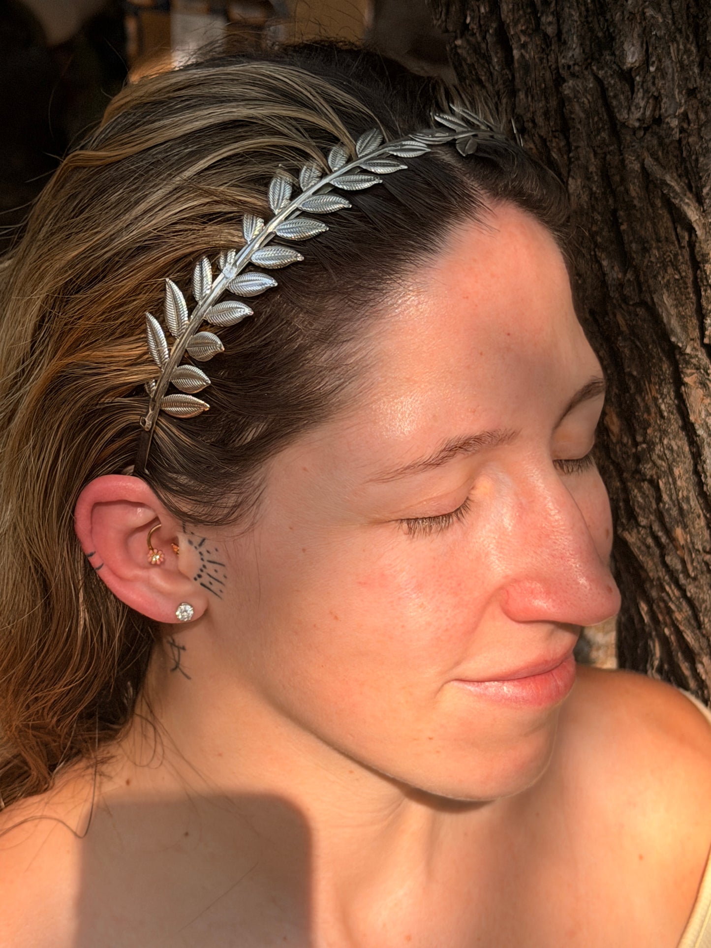 Greek Laurel Leaf Headband – Silver Tone