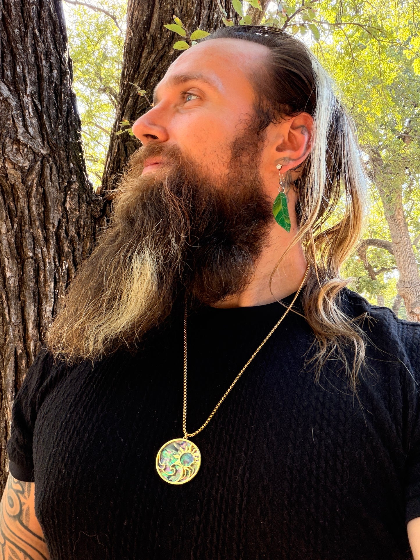 Abalone Shell Sun & Wave Pendant – Gold Tone