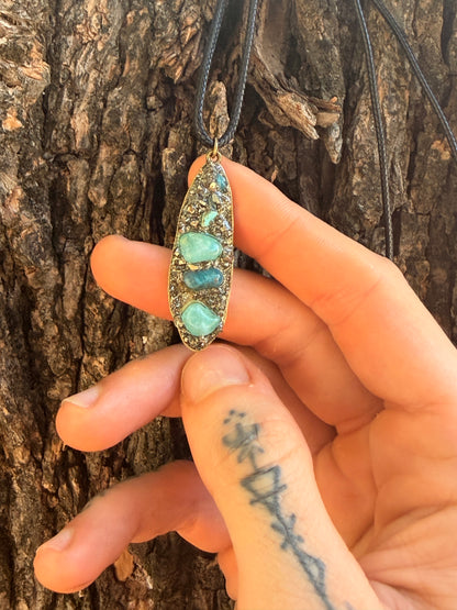 Amazonite & Pyrite Pendant on Black Cord