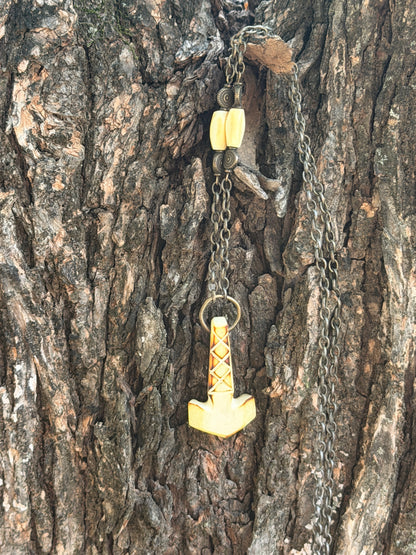 Handcrafted Bone Mjolnir Pendant