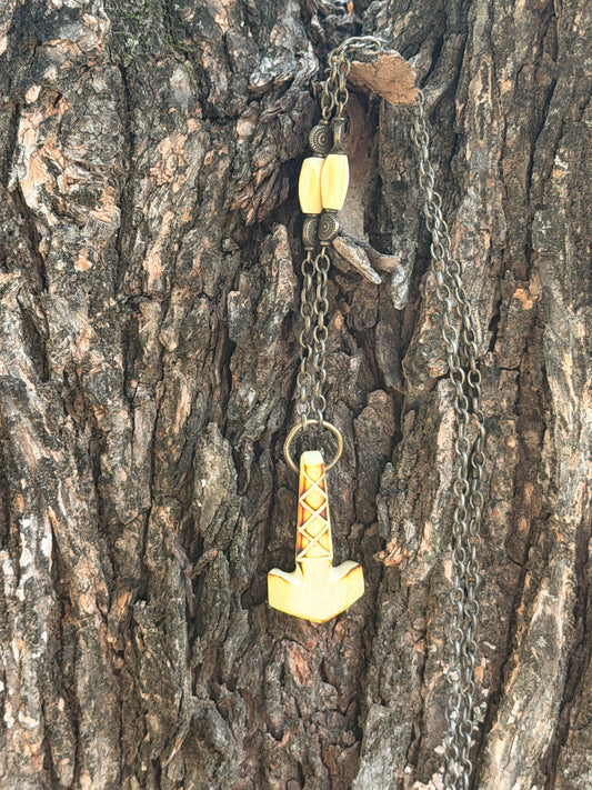 Handcrafted Bone Mjolnir Pendant