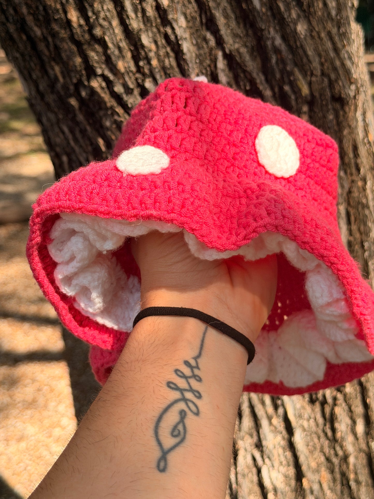 Crochet Mushroom Bucket Hat – Pink & White